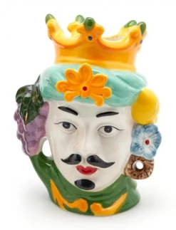 Oldenhof Siciliaans Hoofd Man M ø 12 Cm X 17 Cm Aardewerk Groen