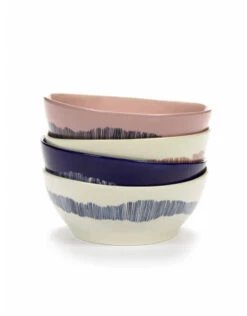Serax Feast By Ottolenghi Kom L ø 17 Cm H 7 Cm Aardewerk Delicious Pink + Swirl-Stripes Blue -Glaswerk Winkel b8921010ds5
