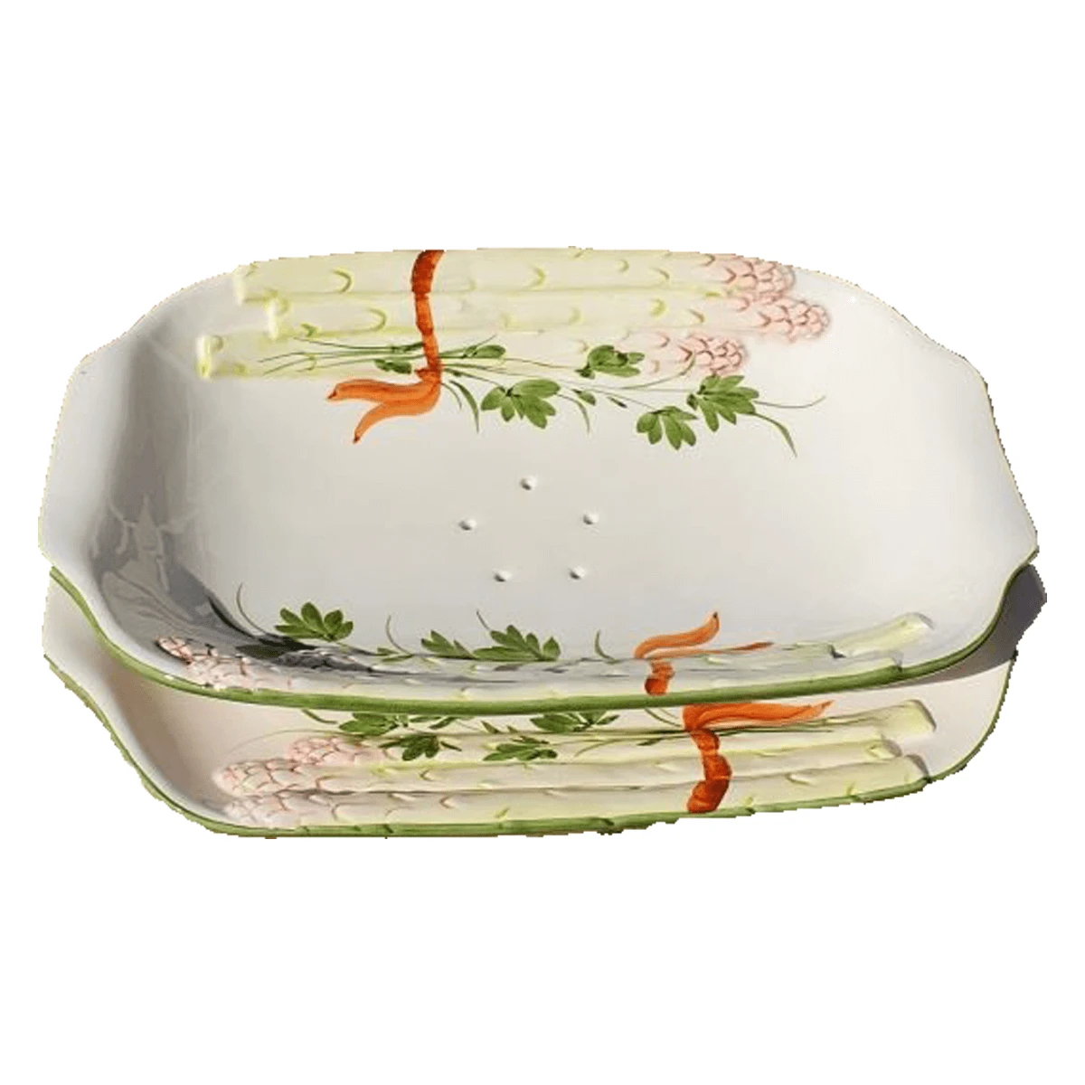 Oldenhof Vintage Uitlekschaal Met Onderbord Voor Asperges Aardewerk Geel-groen