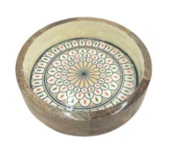 By Room Ronde Schaal Met Rechte Wand ø 22 Cm Moroccan Print Bloemmotief Geel/groen